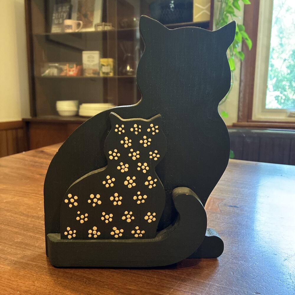 Vintage Cat's Meow Black Cat Shelf Sitter Dark‎ Green